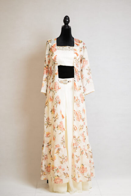 White Blouse and Pant with Overcoat Fusion Co-ord set