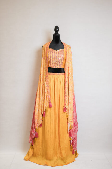 Yellow with Over-coat Stitched Lehenga