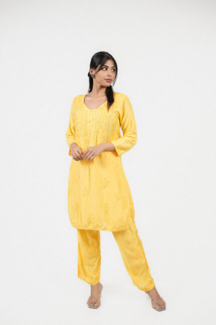 Sunshine Yellow Chikankari Rayon Co-ord Set