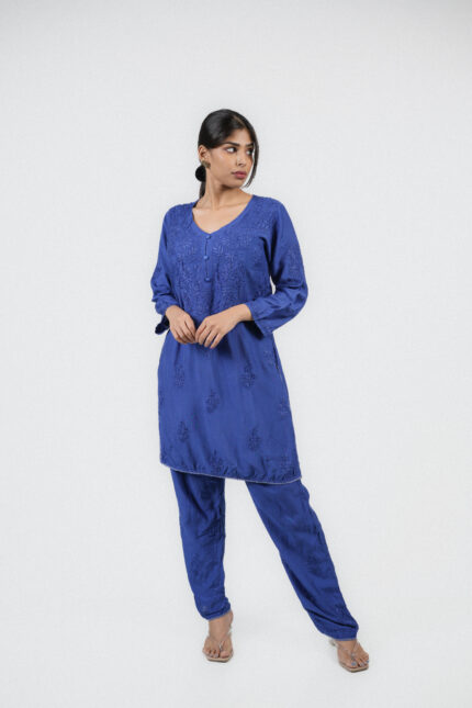 Royal Blue Chikankari Rayon Co-ord Set