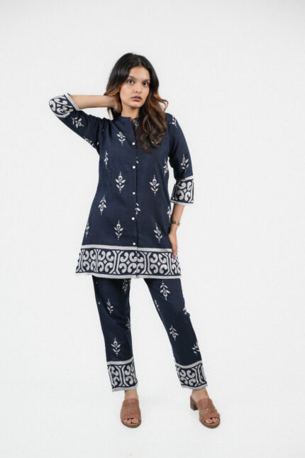 Midnight Blue Handblock Printed Soft Cotton Co-ord Set