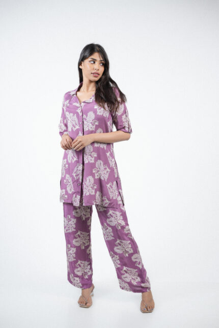 Lilac Hand Block Printed Silk Co-ord Set