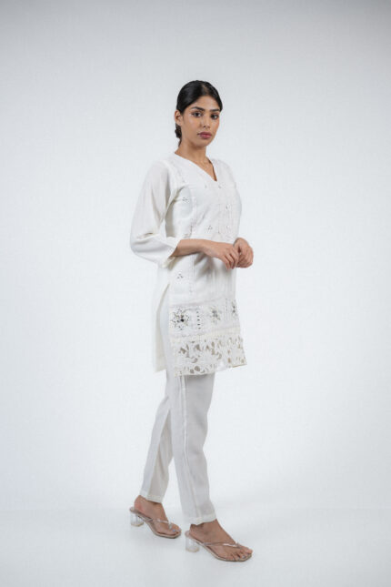 White Thread Embroidered Cotton Co-ord Set