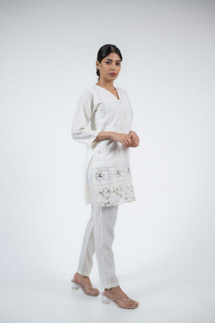 White Thread Embroidered Cotton Co-ord Set