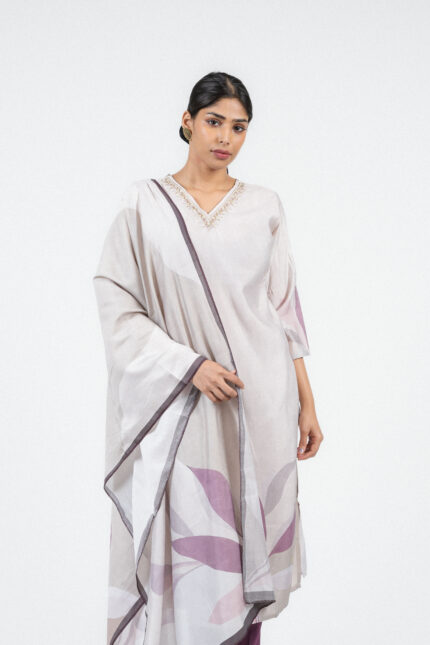 Lilac Whisper Modal Silk Salwar Set With Pearls and Thread Work