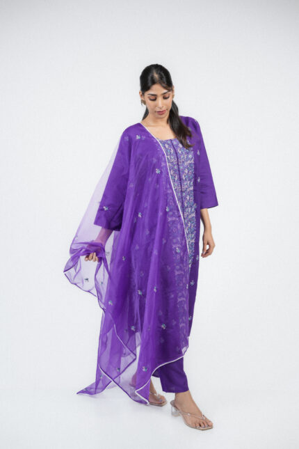 Amethyst Glow Silk Linen Embroidered Salwar Set