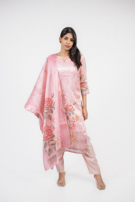 Petal Glow Pink Floral Printed Crepe Silk Set