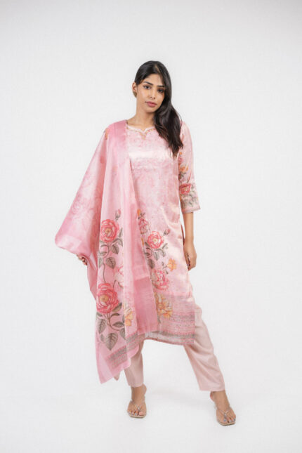 Petal Glow Pink Floral Printed Crepe Silk Set