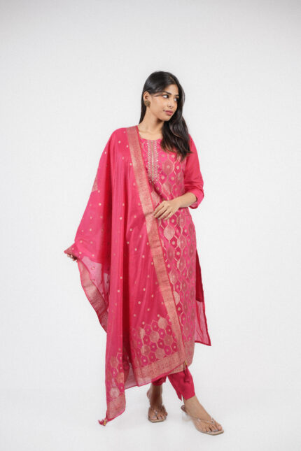 Pink Radiance Banarasi Silk Salwar Set With Zari And Sequuin Work