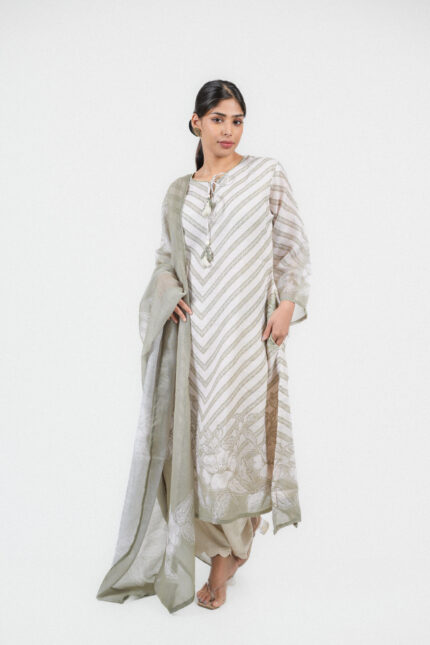 Green Haven Off - White Linen Embroidered Set