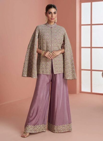 Purple Indo Western Style Designer Party Palazzo Suit