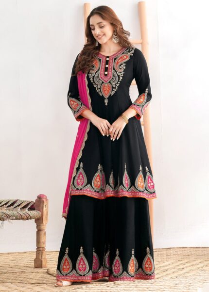 Black Kalidar Anarkali Style Festive Palazzo Dress