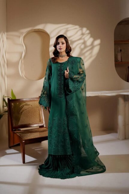 Emerald Serenade Embroidered Luxury Pakistani Salwar.